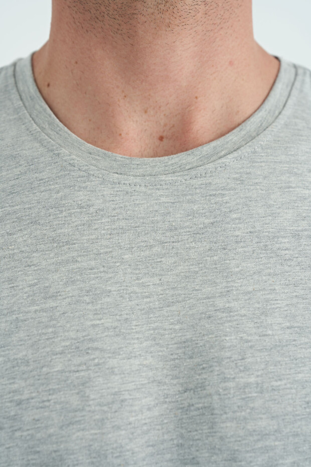 Gri Melanj Erkek Basic Kısa Kol Standart Kalıp O Yaka T-shirt - 87911 - 3