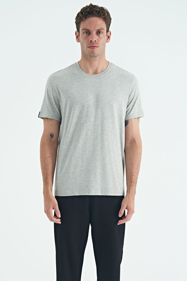 Gri Melanj Erkek Basic Kısa Kol Standart Kalıp O Yaka T-shirt - 87911 - 1