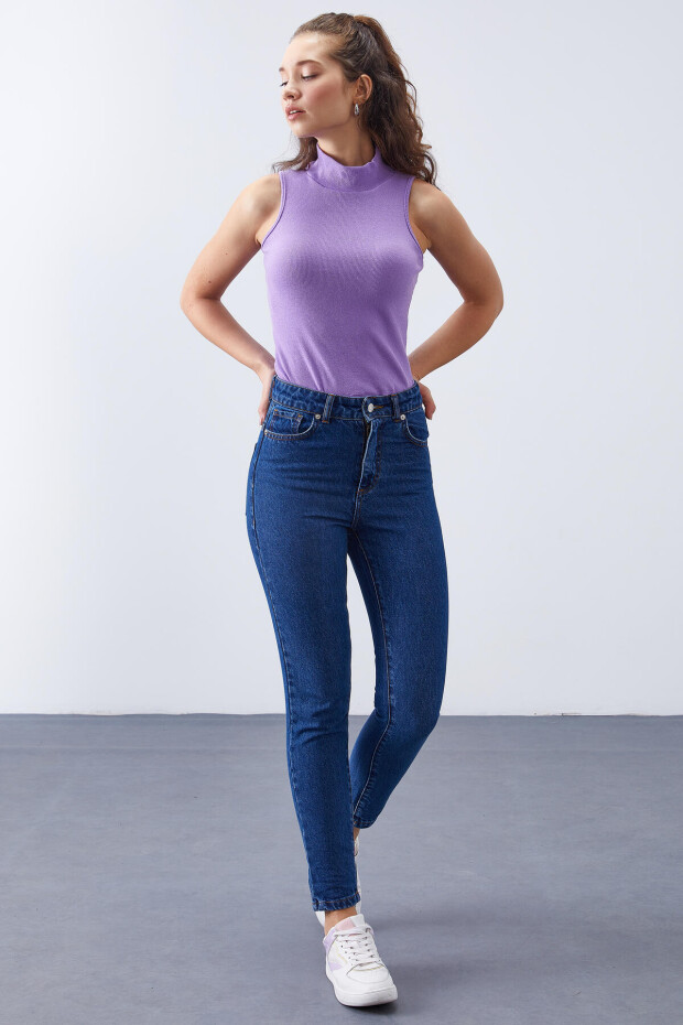 Açık Mavi Yüksek Bel Dar Kalıp Kadın Pantolon - 94612 - 3