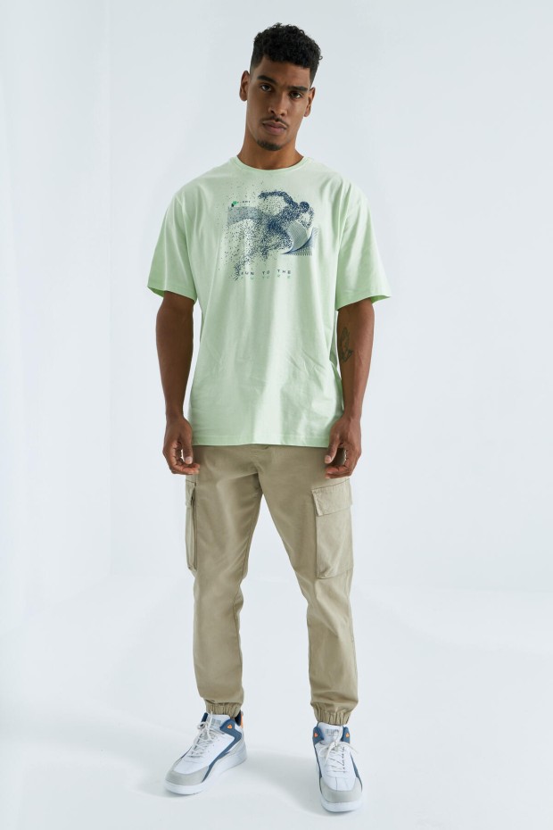 Tommy Life Açık Yeşil Baskı Detaylı O Yaka Erkek Oversize T-Shirt - 88093. 3 Tommy Life Açık Yeşil Baskı Detaylı O Yaka Erkek Oversize T-Shirt - 88093. 3