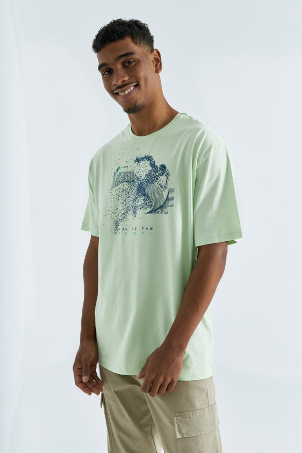 Tommy Life Açık Yeşil Baskı Detaylı O Yaka Erkek Oversize T-Shirt - 88093. 2 Tommy Life Açık Yeşil Baskı Detaylı O Yaka Erkek Oversize T-Shirt - 88093. 2
