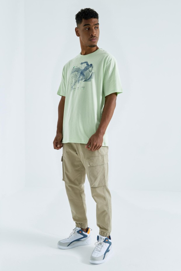 Tommy Life Açık Yeşil Baskı Detaylı O Yaka Erkek Oversize T-Shirt - 88093. 8 Tommy Life Açık Yeşil Baskı Detaylı O Yaka Erkek Oversize T-Shirt - 88093. 8