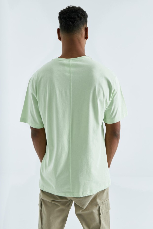 Tommy Life Açık Yeşil Baskı Detaylı O Yaka Erkek Oversize T-Shirt - 88093. 5