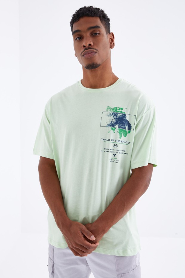 Tommy Life Açık Yeşil Baskı Detaylı O Yaka Erkek Oversize T-Shirt - 88099. 2 Tommy Life Açık Yeşil Baskı Detaylı O Yaka Erkek Oversize T-Shirt - 88099. 2