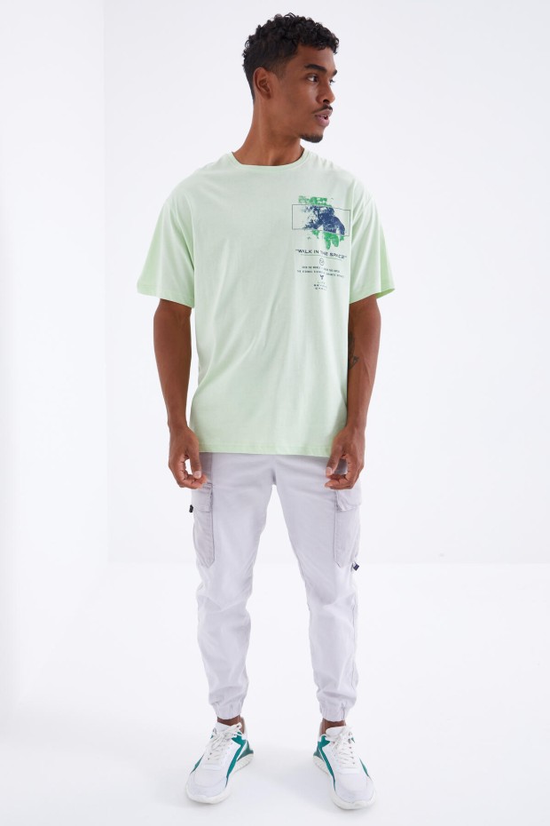 Tommy Life Açık Yeşil Baskı Detaylı O Yaka Erkek Oversize T-Shirt - 88099. 1 Tommy Life Açık Yeşil Baskı Detaylı O Yaka Erkek Oversize T-Shirt - 88099. 1