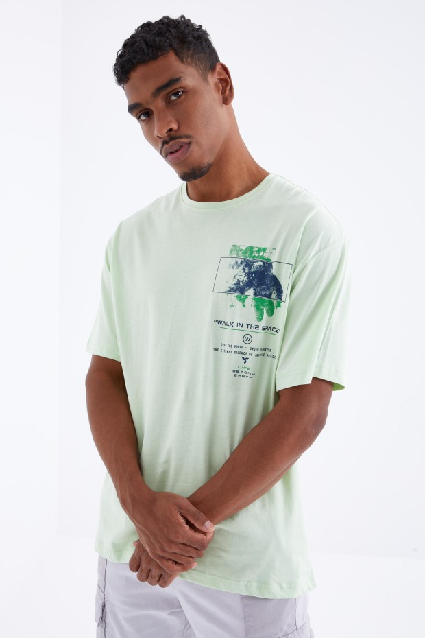 Tommy Life Açık Yeşil Baskı Detaylı O Yaka Erkek Oversize T-Shirt - 88099. 7 Tommy Life Açık Yeşil Baskı Detaylı O Yaka Erkek Oversize T-Shirt - 88099. 7