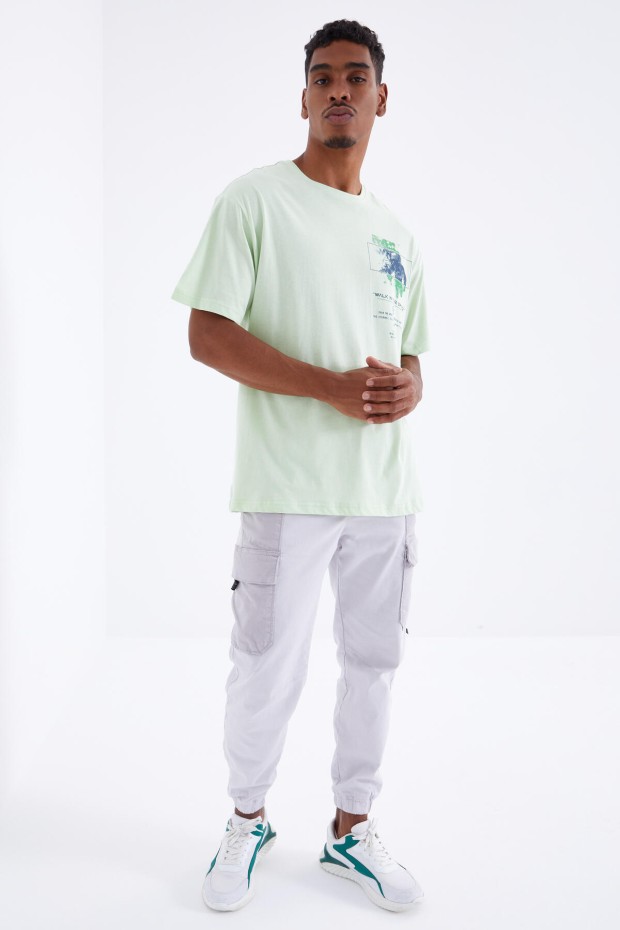 Tommy Life Açık Yeşil Baskı Detaylı O Yaka Erkek Oversize T-Shirt - 88099. 6 Tommy Life Açık Yeşil Baskı Detaylı O Yaka Erkek Oversize T-Shirt - 88099. 6