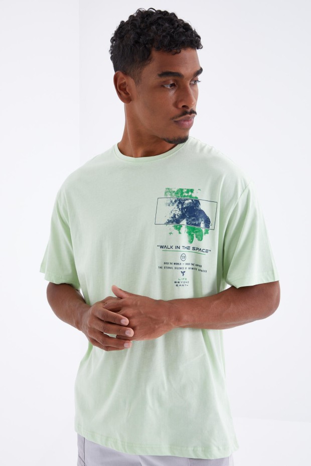 Tommy Life Açık Yeşil Baskı Detaylı O Yaka Erkek Oversize T-Shirt - 88099. 8