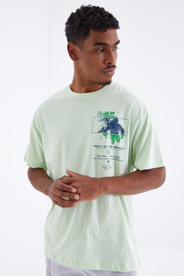Tommy Life Açık Yeşil Baskı Detaylı O Yaka Erkek Oversize T-Shirt - 88099. 8 Tommy Life Açık Yeşil Baskı Detaylı O Yaka Erkek Oversize T-Shirt - 88099. 8