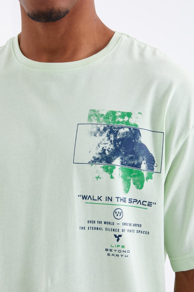 Tommy Life Açık Yeşil Baskı Detaylı O Yaka Erkek Oversize T-Shirt - 88099. 4