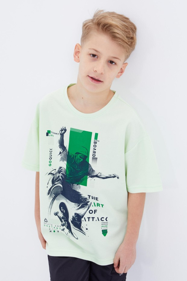 Tommy Life Açık Yeşil Baskılı Kısa Kollu O Yaka Erkek Çocuk T-Shirt - 10912. 7