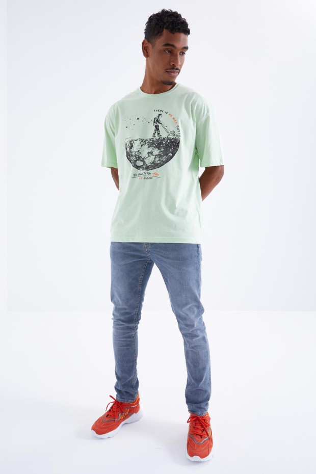 Tommy Life Açık Yeşil Baskılı O Yaka Erkek Oversize T-Shirt - 88098. 8