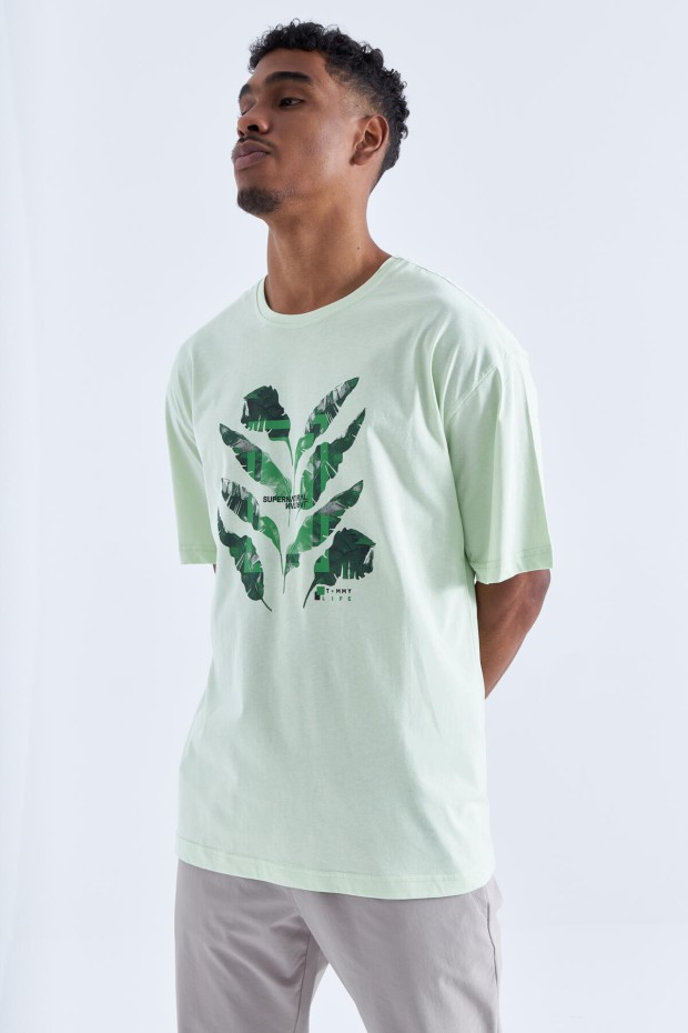 Tommy Life Açık Yeşil Büyük Baskılı O Yaka Erkek Oversize T-Shirt - 88092. 3 Tommy Life Açık Yeşil Büyük Baskılı O Yaka Erkek Oversize T-Shirt - 88092. 3