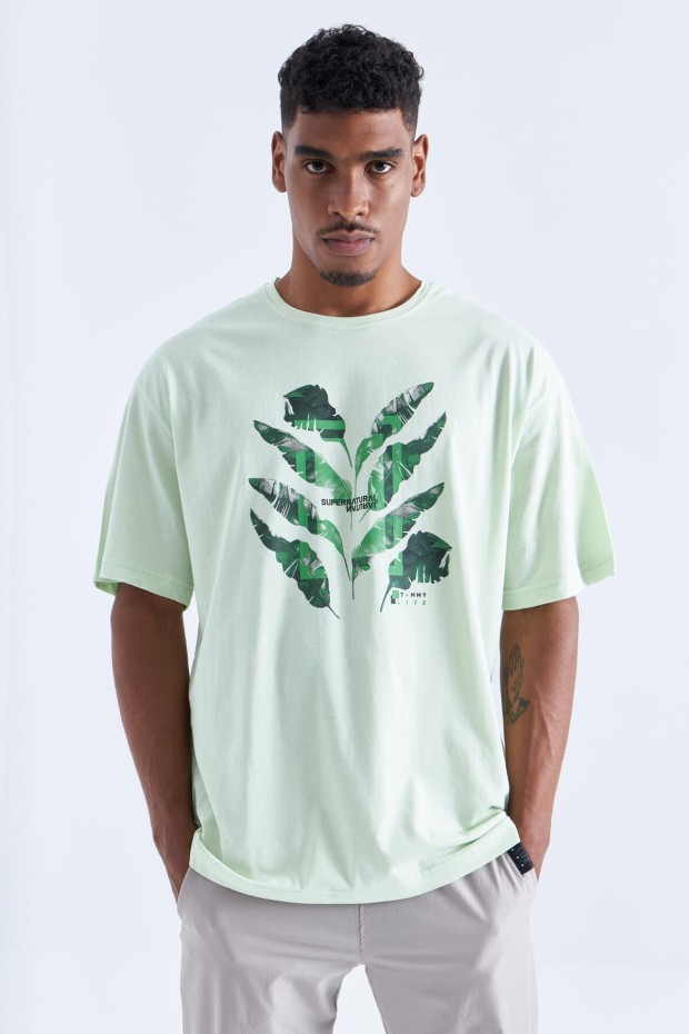 Tommy Life Açık Yeşil Büyük Baskılı O Yaka Erkek Oversize T-Shirt - 88092. 1 Tommy Life Açık Yeşil Büyük Baskılı O Yaka Erkek Oversize T-Shirt - 88092. 1