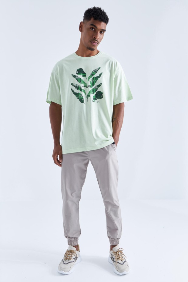Tommy Life Açık Yeşil Büyük Baskılı O Yaka Erkek Oversize T-Shirt - 88092. 8