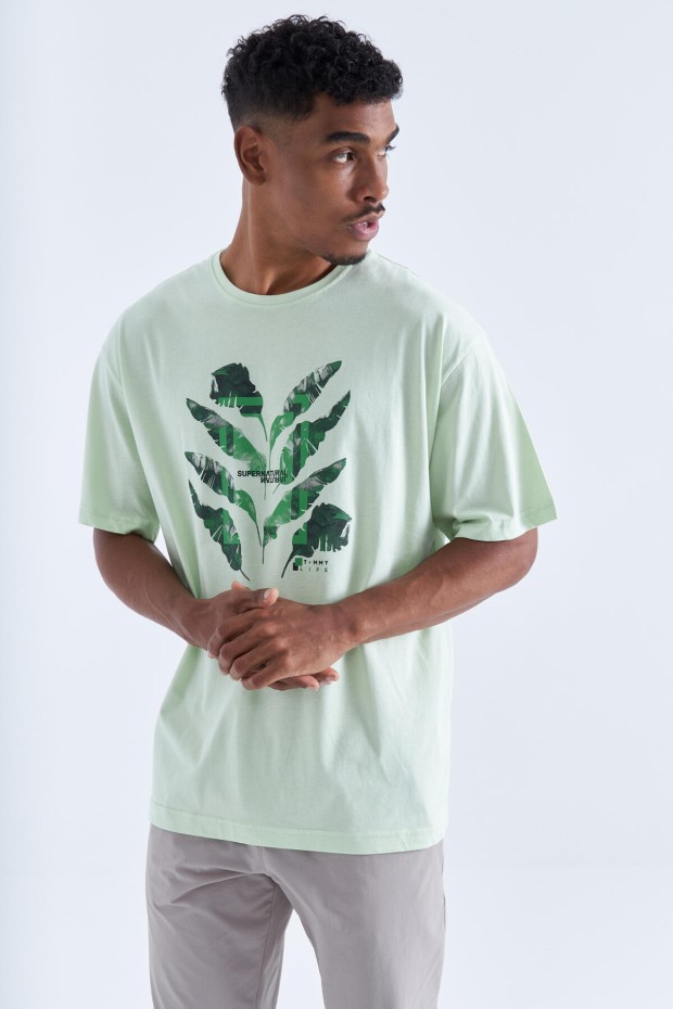 Tommy Life Açık Yeşil Büyük Baskılı O Yaka Erkek Oversize T-Shirt - 88092. 7 Tommy Life Açık Yeşil Büyük Baskılı O Yaka Erkek Oversize T-Shirt - 88092. 7