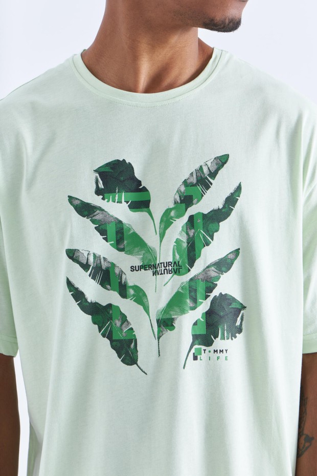Tommy Life Açık Yeşil Büyük Baskılı O Yaka Erkek Oversize T-Shirt - 88092. 4