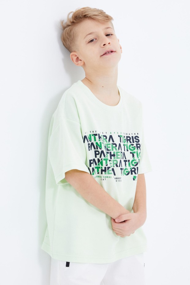 Tommy Life Açık Yeşil Oversize Yazı Baskılı Kısa Kollu O Yaka Erkek Çocuk T-Shirt - 10930. 1