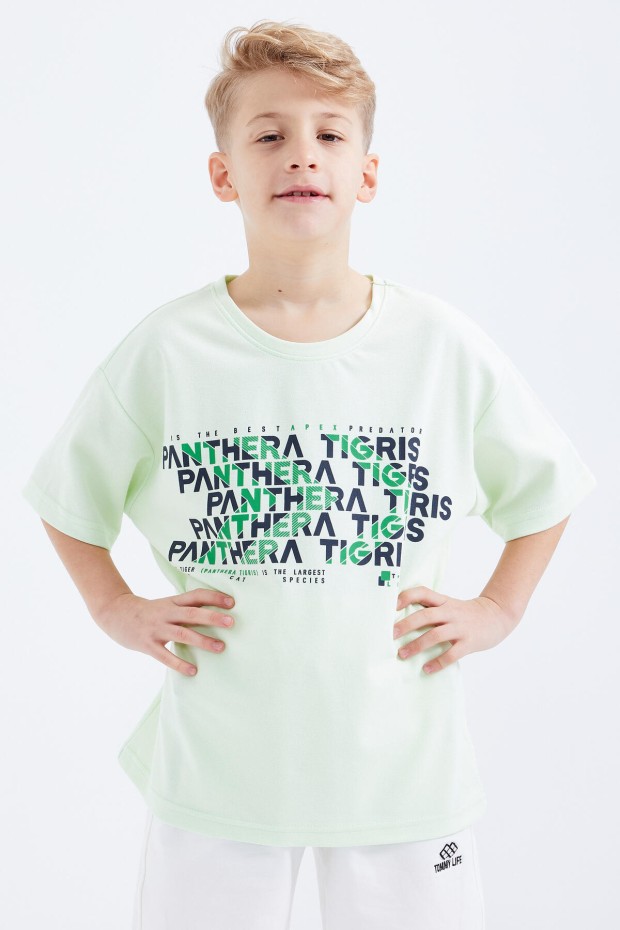 Tommy Life Açık Yeşil Oversize Yazı Baskılı Kısa Kollu O Yaka Erkek Çocuk T-Shirt - 10930. 2