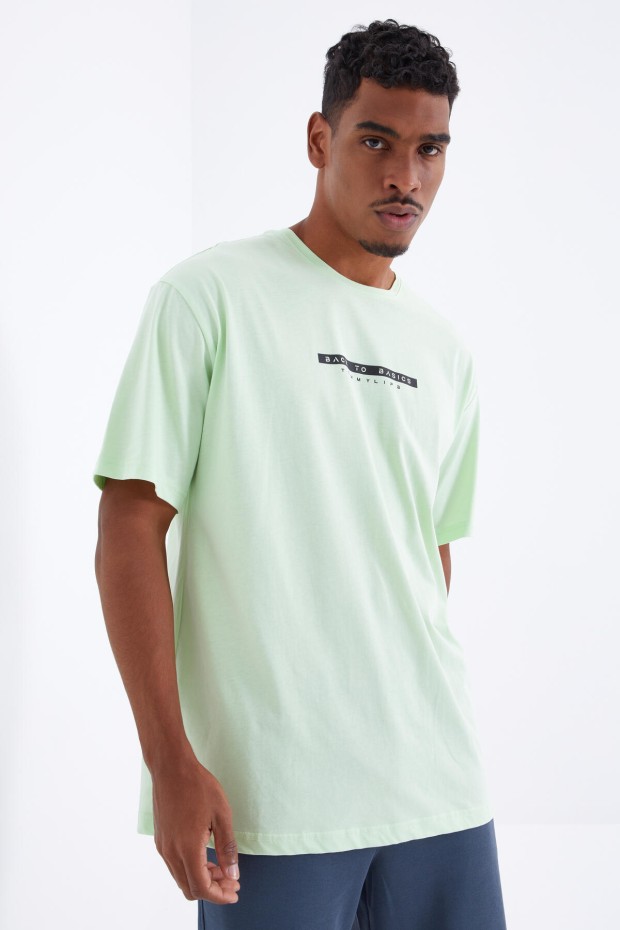 Tommy Life Açık Yeşil Sırtı Yazı Baskılı O Yaka Erkek Oversize T-Shirt - 88100. 2 Tommy Life Açık Yeşil Sırtı Yazı Baskılı O Yaka Erkek Oversize T-Shirt - 88100. 2