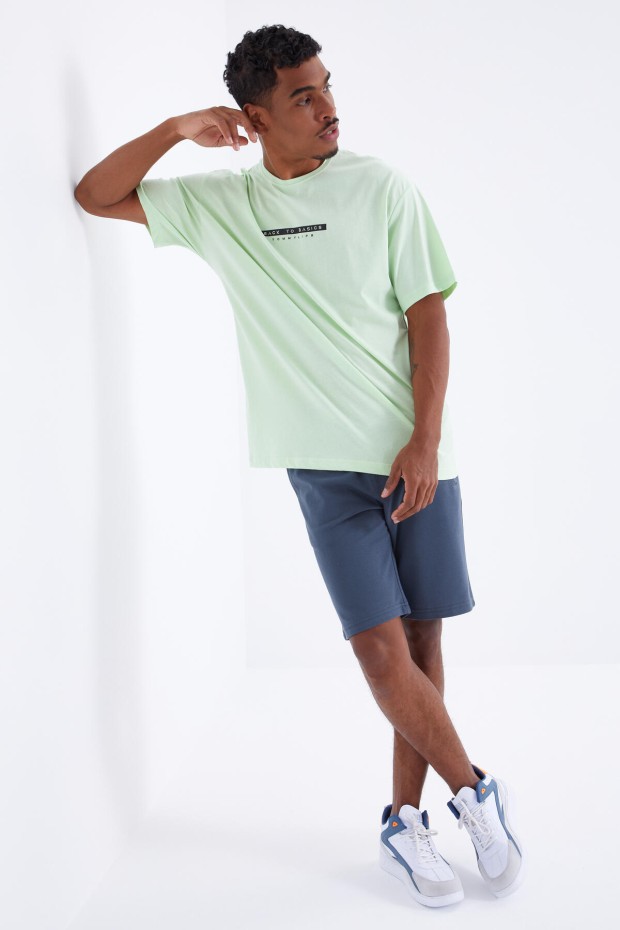 Tommy Life Açık Yeşil Sırtı Yazı Baskılı O Yaka Erkek Oversize T-Shirt - 88100. 3 Tommy Life Açık Yeşil Sırtı Yazı Baskılı O Yaka Erkek Oversize T-Shirt - 88100. 3