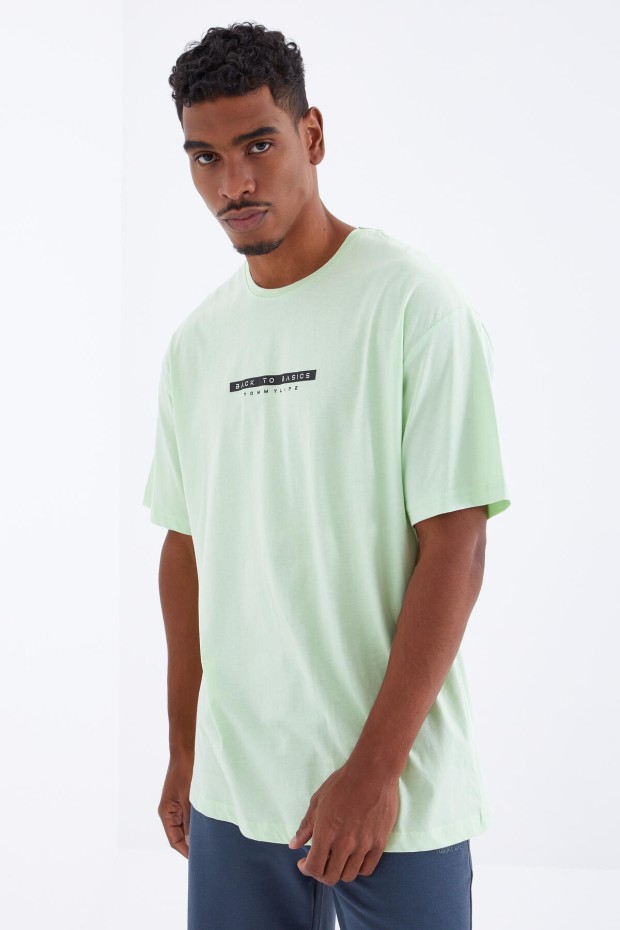 Tommy Life Açık Yeşil Sırtı Yazı Baskılı O Yaka Erkek Oversize T-Shirt - 88100. 7