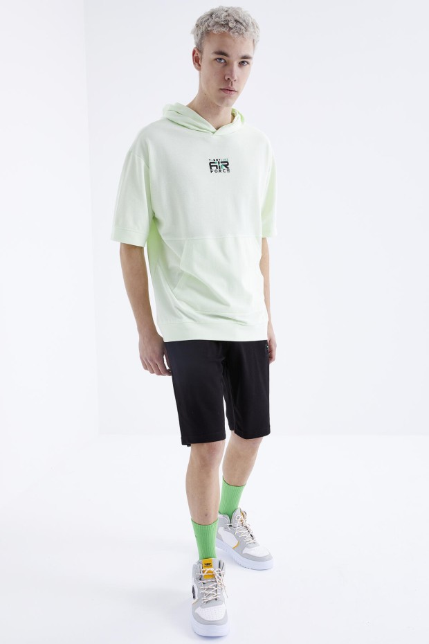 Tommy Life Açık Yeşil - Siyah Nakışlı Kapüşonlu Kanguru Cep Oversize Erkek Şort Takım - 85166. 1 Tommy Life Açık Yeşil - Siyah Nakışlı Kapüşonlu Kanguru Cep Oversize Erkek Şort Takım - 85166. 1