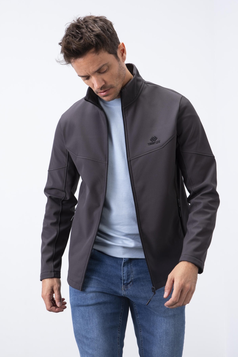 Tommy Life Antrasit Fermuarlı Dik Yaka Su ve Rüzgar Geçirmez Softshell Erkek Mont - 88050. 3 Tommy Life Antrasit Fermuarlı Dik Yaka Su ve Rüzgar Geçirmez Softshell Erkek Mont - 88050. 3