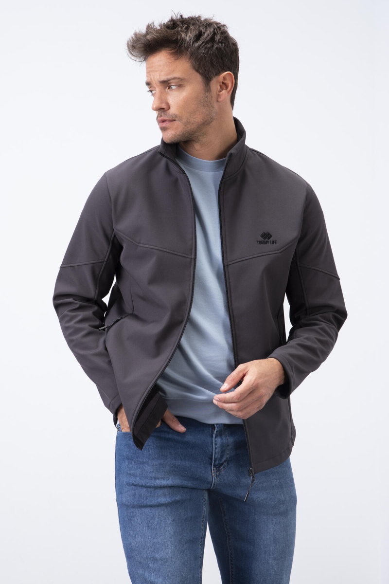 Tommy Life Antrasit Fermuarlı Dik Yaka Su ve Rüzgar Geçirmez Softshell Erkek Mont - 88050. 8 Tommy Life Antrasit Fermuarlı Dik Yaka Su ve Rüzgar Geçirmez Softshell Erkek Mont - 88050. 8