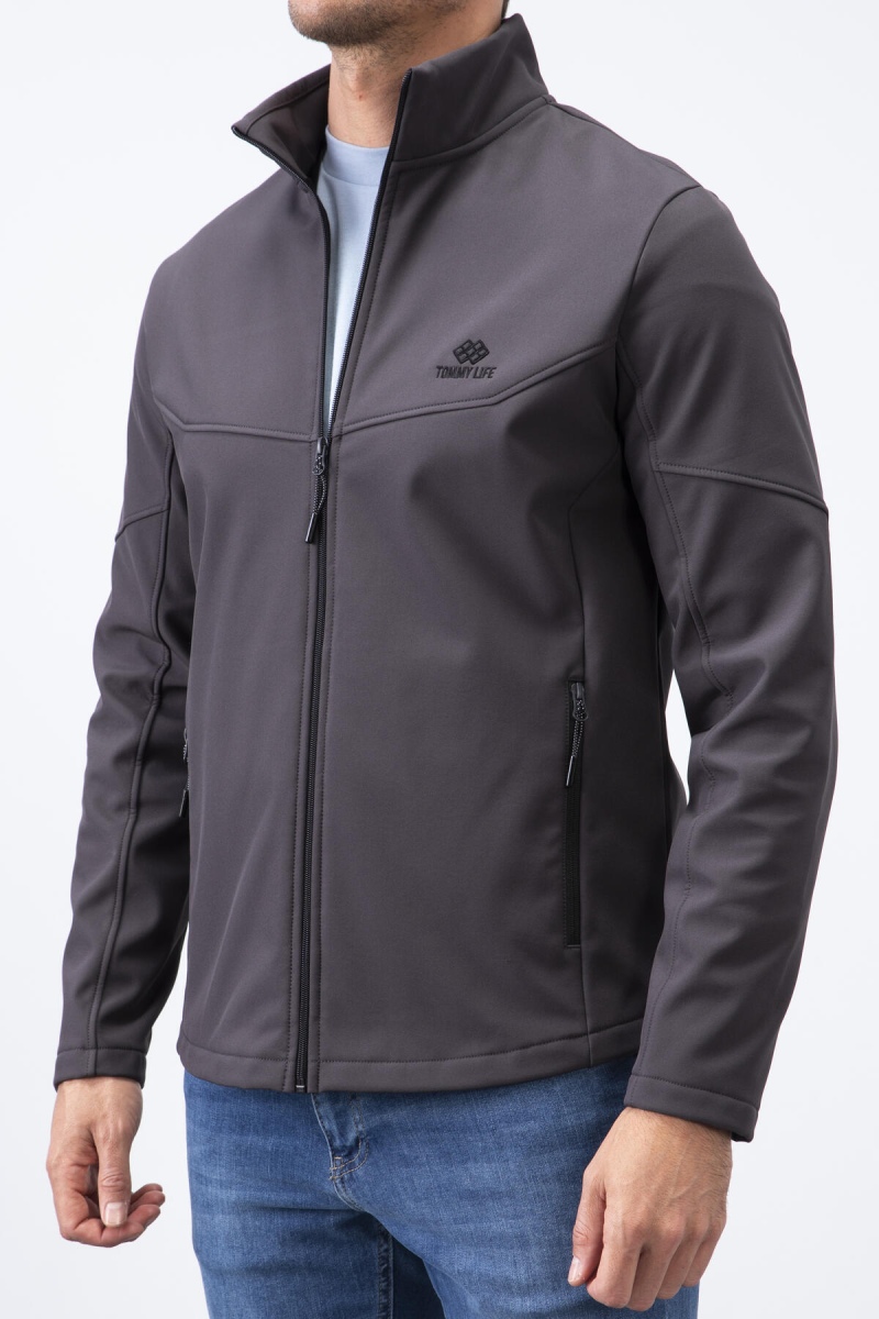 Tommy Life Antrasit Fermuarlı Dik Yaka Su ve Rüzgar Geçirmez Softshell Erkek Mont - 88050. 6 Tommy Life Antrasit Fermuarlı Dik Yaka Su ve Rüzgar Geçirmez Softshell Erkek Mont - 88050. 6
