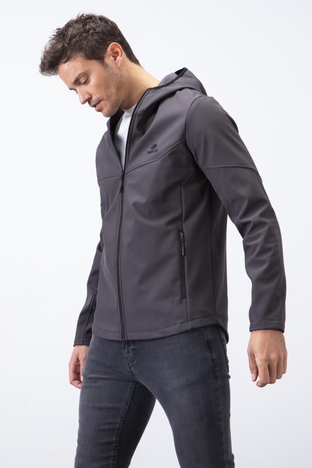 Tommy Life Antrasit Fermuarlı Kapüşonlu Su ve Rüzgar Geçirmez Softshell Erkek Mont - 88051. 1 Tommy Life Antrasit Fermuarlı Kapüşonlu Su ve Rüzgar Geçirmez Softshell Erkek Mont - 88051. 1