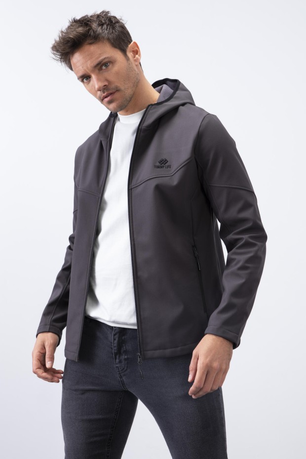 Tommy Life Antrasit Fermuarlı Kapüşonlu Su ve Rüzgar Geçirmez Softshell Erkek Mont - 88051. 7 Tommy Life Antrasit Fermuarlı Kapüşonlu Su ve Rüzgar Geçirmez Softshell Erkek Mont - 88051. 7