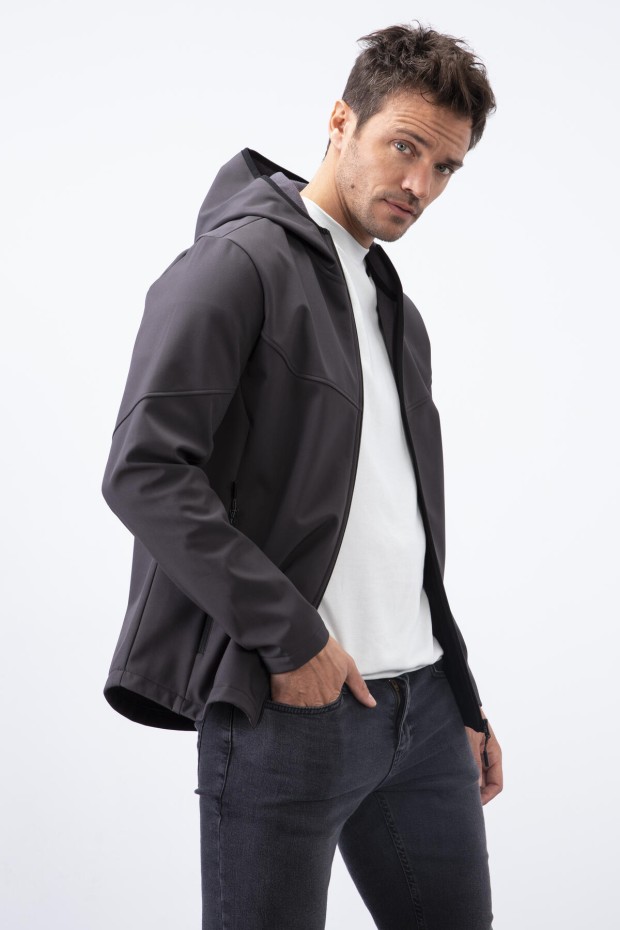 Tommy Life Antrasit Fermuarlı Kapüşonlu Su ve Rüzgar Geçirmez Softshell Erkek Mont - 88051. 6 Tommy Life Antrasit Fermuarlı Kapüşonlu Su ve Rüzgar Geçirmez Softshell Erkek Mont - 88051. 6