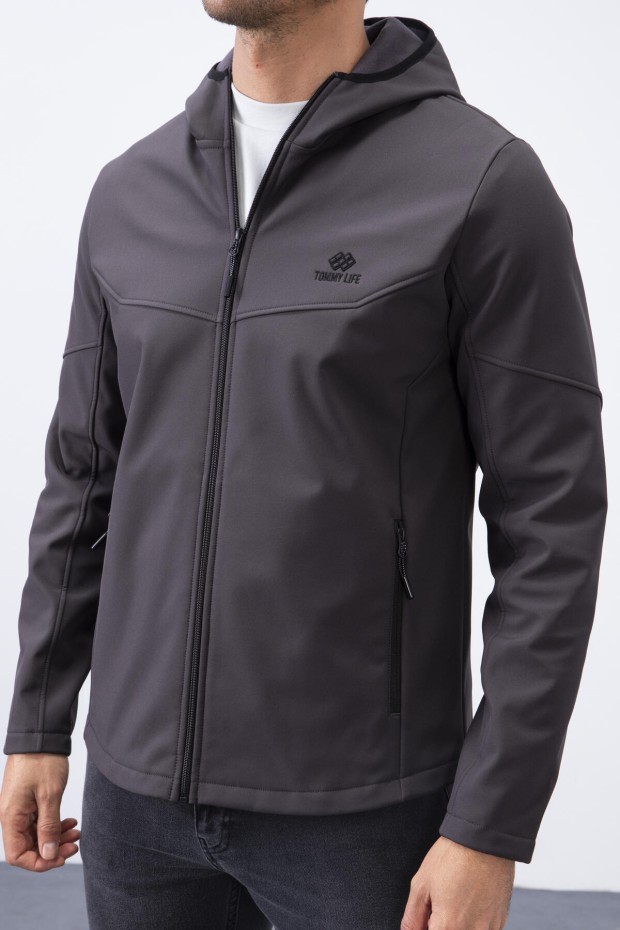 Tommy Life Antrasit Fermuarlı Kapüşonlu Su ve Rüzgar Geçirmez Softshell Erkek Mont - 88051. 4 Tommy Life Antrasit Fermuarlı Kapüşonlu Su ve Rüzgar Geçirmez Softshell Erkek Mont - 88051. 4