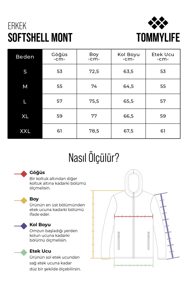 Antrasit Fermuarlı Dik Yaka Su ve Rüzgar Geçirmez Softshell Erkek Mont - 88050 - 9