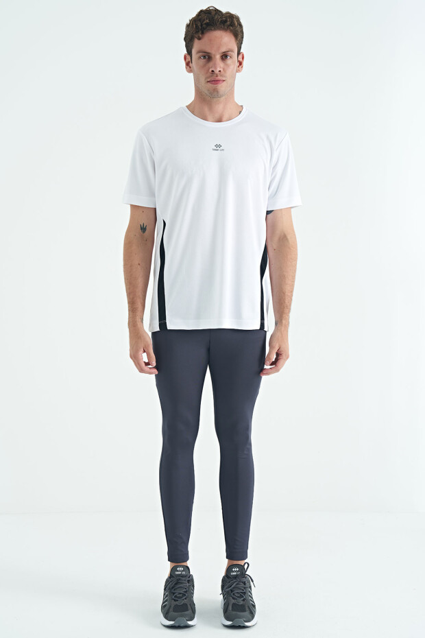 Antrasit Logo Baskılı Yüksek Bel Slim Fit Aktif Spor Erkek Tayt - 84989 - 6