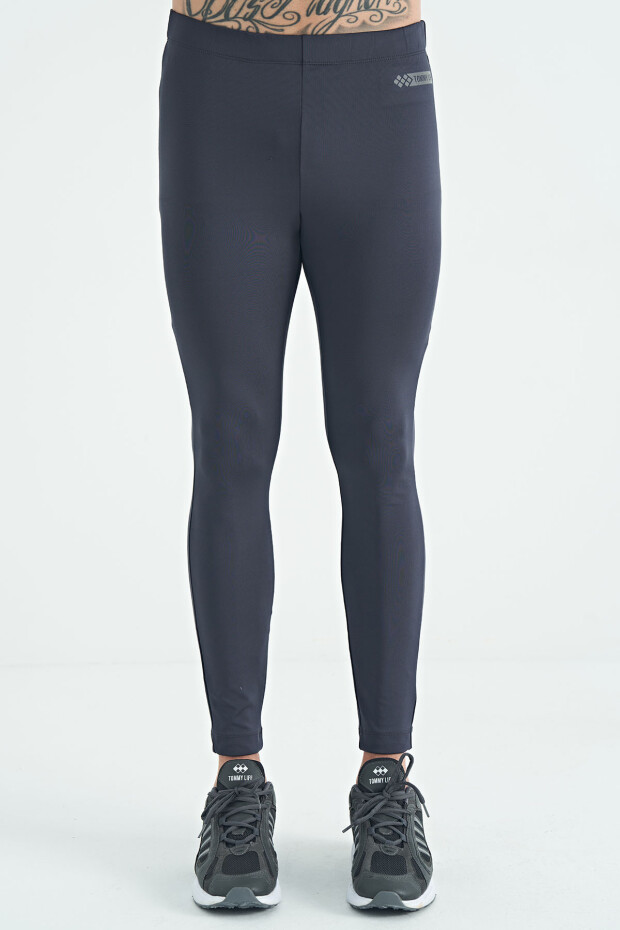 Antrasit Logo Baskılı Yüksek Bel Slim Fit Aktif Spor Erkek Tayt - 84989 - 4