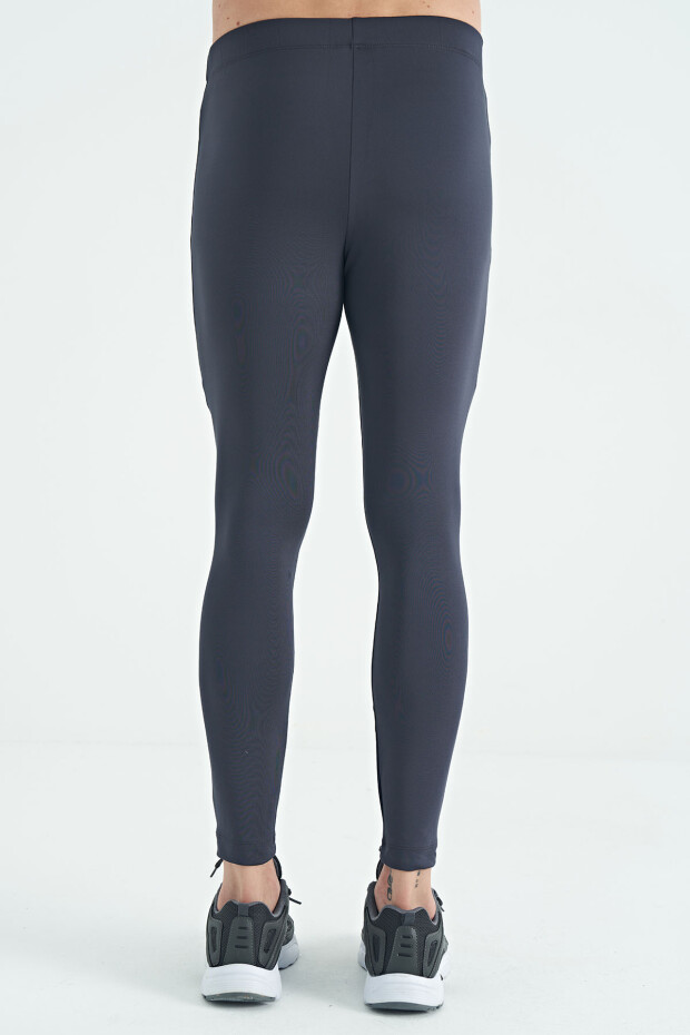 Antrasit Logo Baskılı Yüksek Bel Slim Fit Aktif Spor Erkek Tayt - 84989 - 9