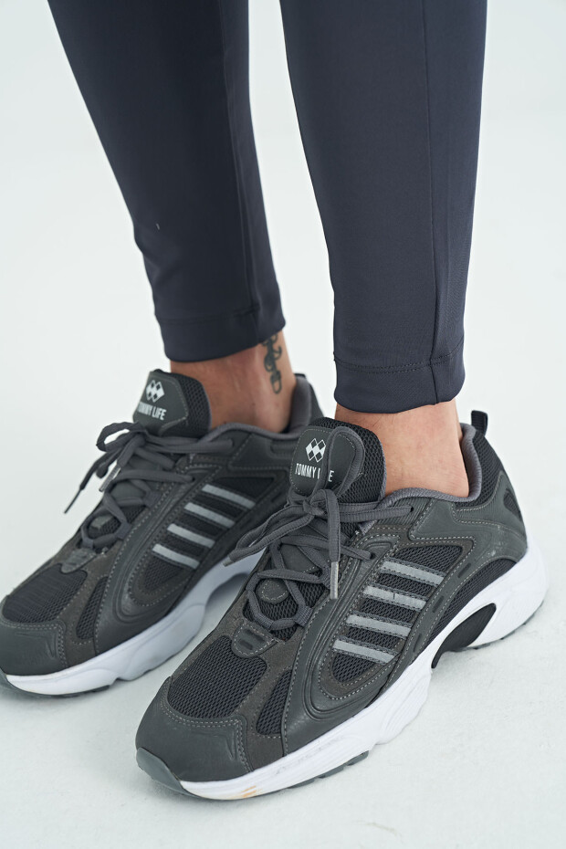 Antrasit Logo Baskılı Yüksek Bel Slim Fit Aktif Spor Erkek Tayt - 84989 - 7