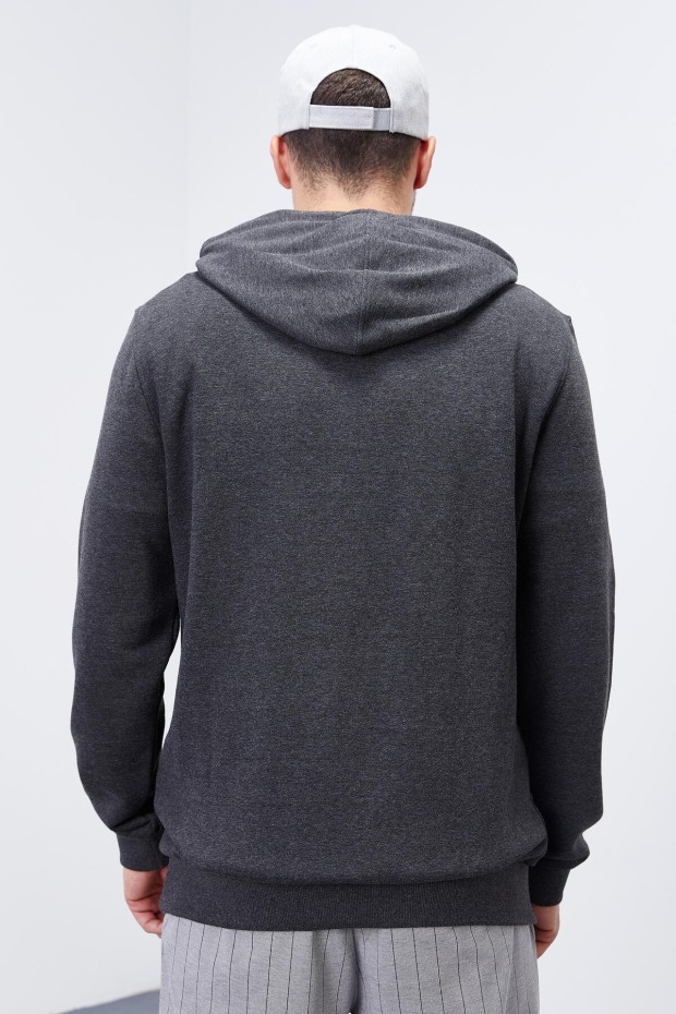 Antrasit Melanj Kanguru Cep Standart Kalıp Kapüşonlu Erkek Sweatshirt - 87872 - 8