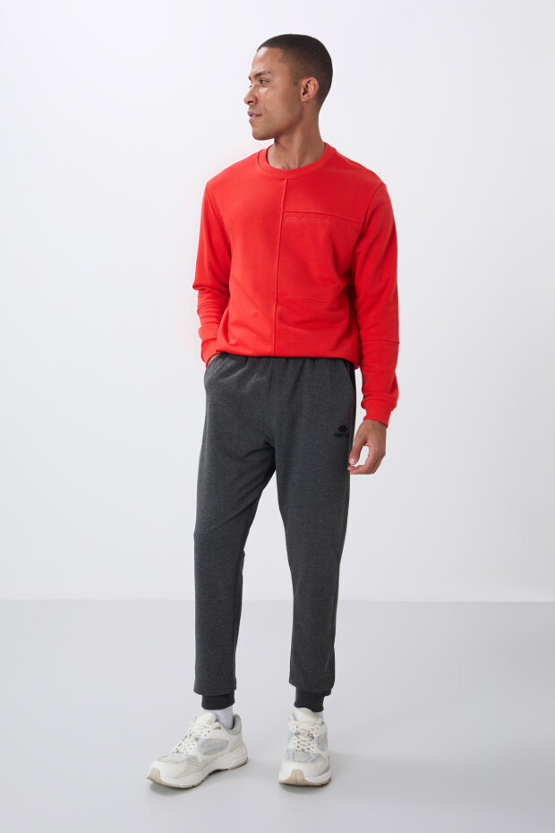 Antrasit Melanj Klasik Cepli Standart Kalıp Manşetli Erkek Eşofman Alt - 84652 - 1