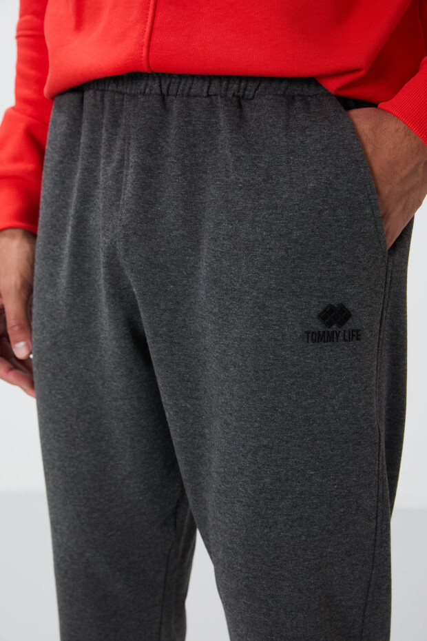 Antrasit Melanj Klasik Cepli Standart Kalıp Manşetli Erkek Eşofman Alt - 84652 - 4