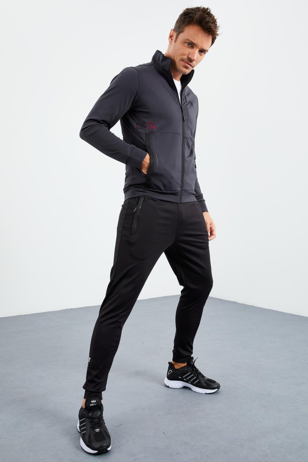 Tommy Life Antrasit - Siyah Dik Yaka Fermuarlı Standart Kalıp Manşetli Erkek Eşofman Takımı - 85161. 3 Tommy Life Antrasit - Siyah Dik Yaka Fermuarlı Standart Kalıp Manşetli Erkek Eşofman Takımı - 85161. 3