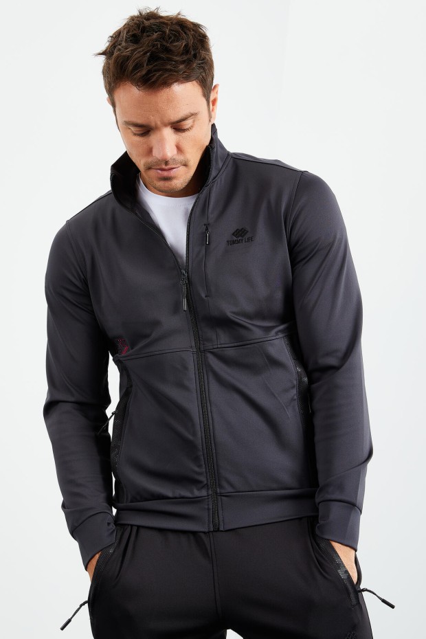 Tommy Life Antrasit - Siyah Dik Yaka Fermuarlı Standart Kalıp Manşetli Erkek Eşofman Takımı - 85161. 1 Tommy Life Antrasit - Siyah Dik Yaka Fermuarlı Standart Kalıp Manşetli Erkek Eşofman Takımı - 85161. 1