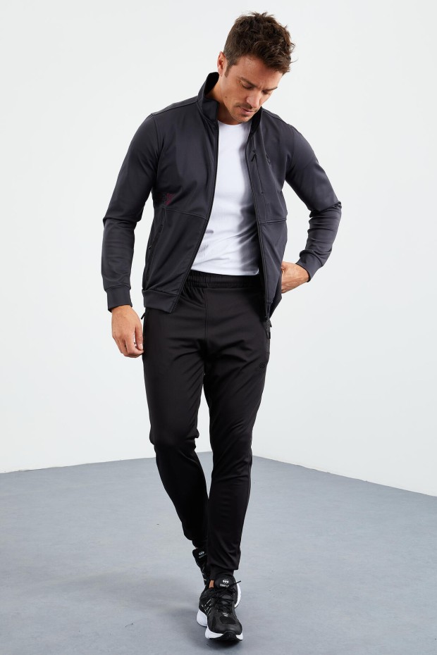 Tommy Life Antrasit - Siyah Dik Yaka Fermuarlı Standart Kalıp Manşetli Erkek Eşofman Takımı - 85161. 8 Tommy Life Antrasit - Siyah Dik Yaka Fermuarlı Standart Kalıp Manşetli Erkek Eşofman Takımı - 85161. 8