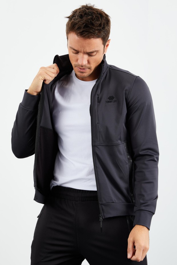 Tommy Life Antrasit - Siyah Dik Yaka Fermuarlı Standart Kalıp Manşetli Erkek Eşofman Takımı - 85161. 6 Tommy Life Antrasit - Siyah Dik Yaka Fermuarlı Standart Kalıp Manşetli Erkek Eşofman Takımı - 85161. 6