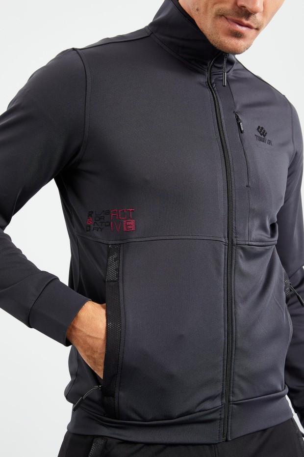 Tommy Life Antrasit - Siyah Dik Yaka Fermuarlı Standart Kalıp Manşetli Erkek Eşofman Takımı - 85161. 4 Tommy Life Antrasit - Siyah Dik Yaka Fermuarlı Standart Kalıp Manşetli Erkek Eşofman Takımı - 85161. 4