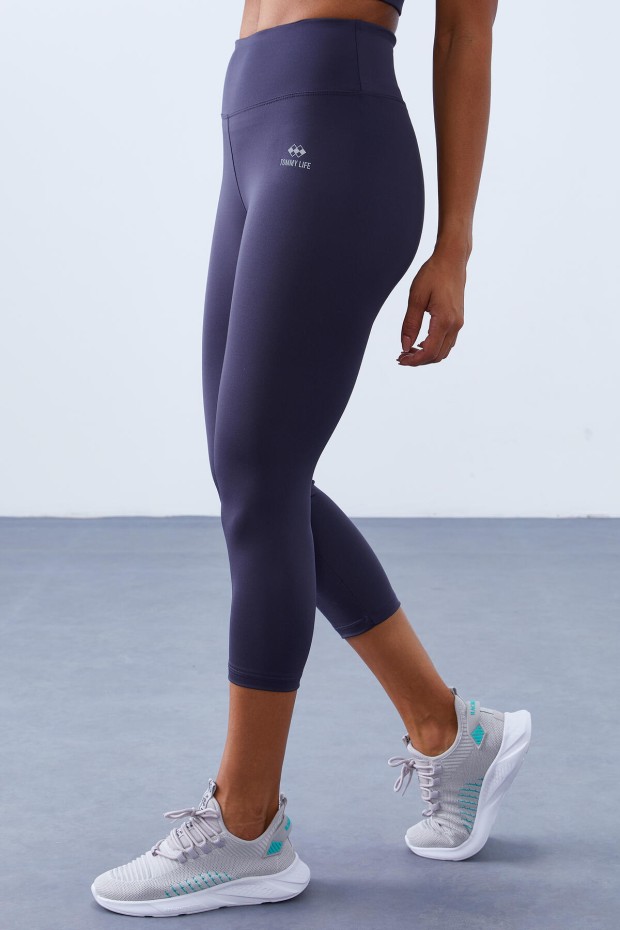 Antrasit Yüksek Bel Toparlayıcı Çapraz Sırt Detaylı Slim Fit Kadın Tayt Takım - 95283 - 4