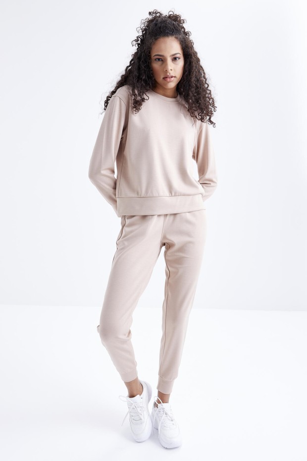 Tommy Life Bej Oversize Basic O Yaka Kadın Eşofman Takımı - 95308. 5 Tommy Life Bej Oversize Basic O Yaka Kadın Eşofman Takımı - 95308. 5