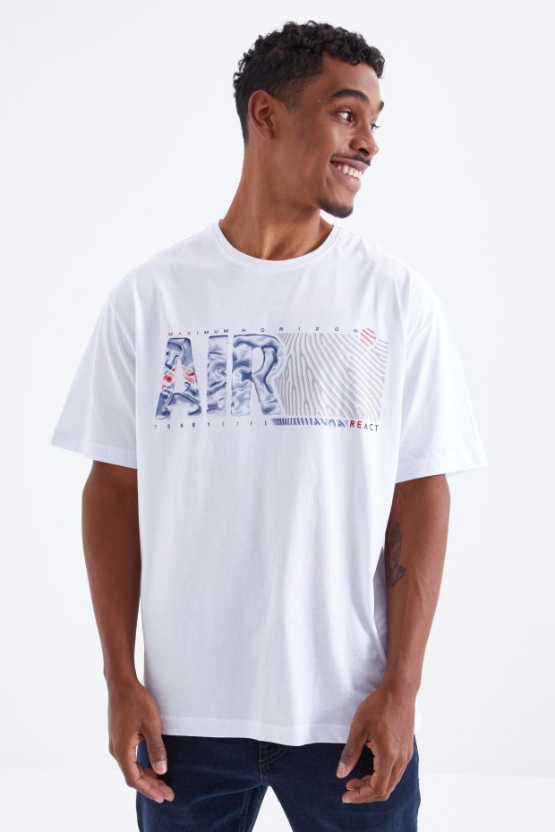 Tommy Life Beyaz Air Baskılı O Yaka Erkek Oversize T-Shirt - 88097. 3 Tommy Life Beyaz Air Baskılı O Yaka Erkek Oversize T-Shirt - 88097. 3